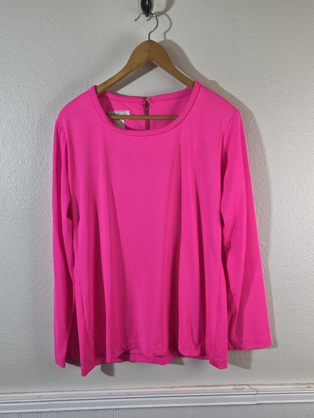 Vintage Neon Pink Long Sleeve Top Womens M Rave Clubwear Bright Retro